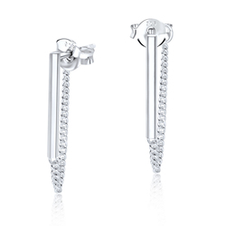 Straight Bar with Chain Silver Stud Earring STS-838